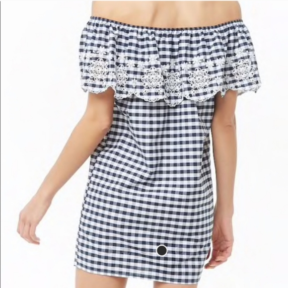 Forever21 Plaid Gingham Off The Shoulder Mini Dress - Picture 1 of 5